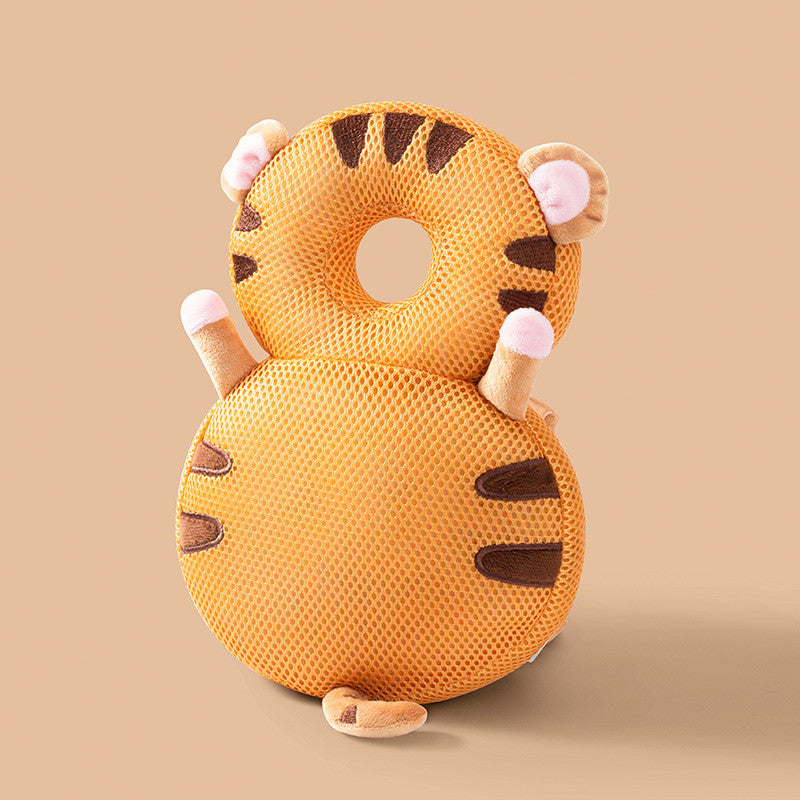 Baby head protector backpack – Tiger design, orange mesh with brown stripes
