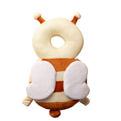 Baby head protector backpack – Bumble Bee design, cream mesh with brown stripes and white wings