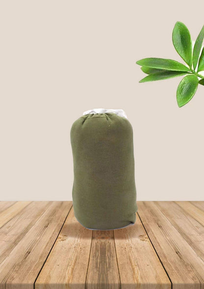 Baby wrap carrier in Army Green, rolled up for storage