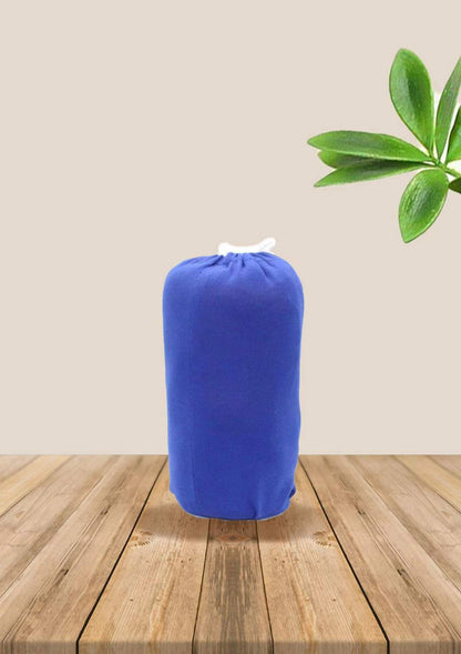 Baby wrap carrier in Sapphire Blue, rolled up for storage